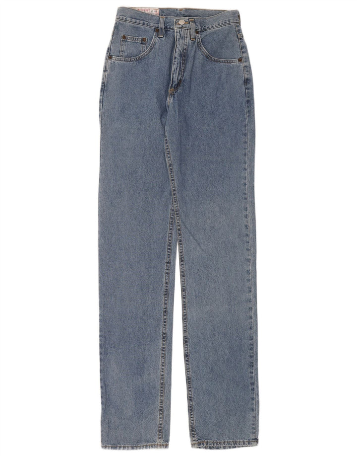 Rifle feminino jeans reto W28 L34 algodão azul