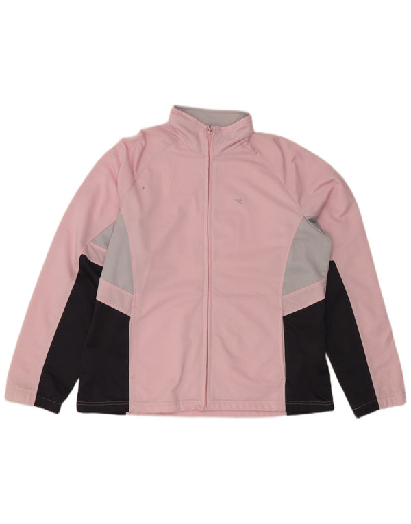DIADORA Womens Tracksuit Top Jacket UK 18 XL Pink Colourblock Polyester