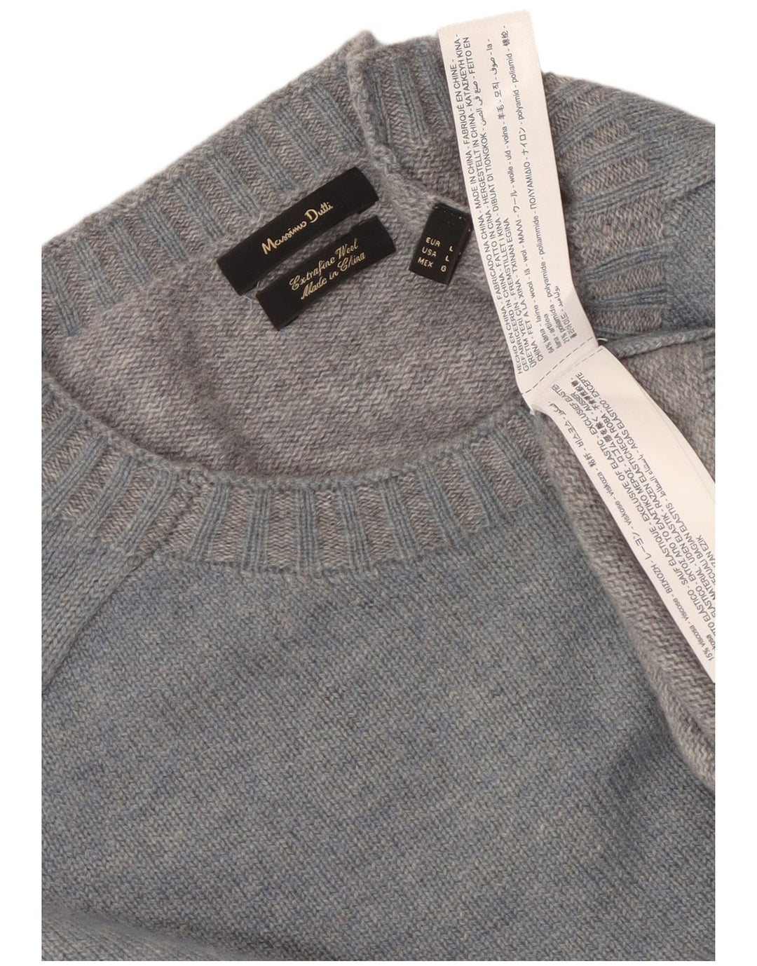 Suéter masculino Massimo Dutti com gola redonda, grande lã azul