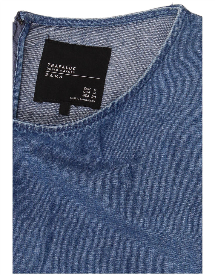 Zara Vestido jeans feminino Trafaluc UK 12 azul médio