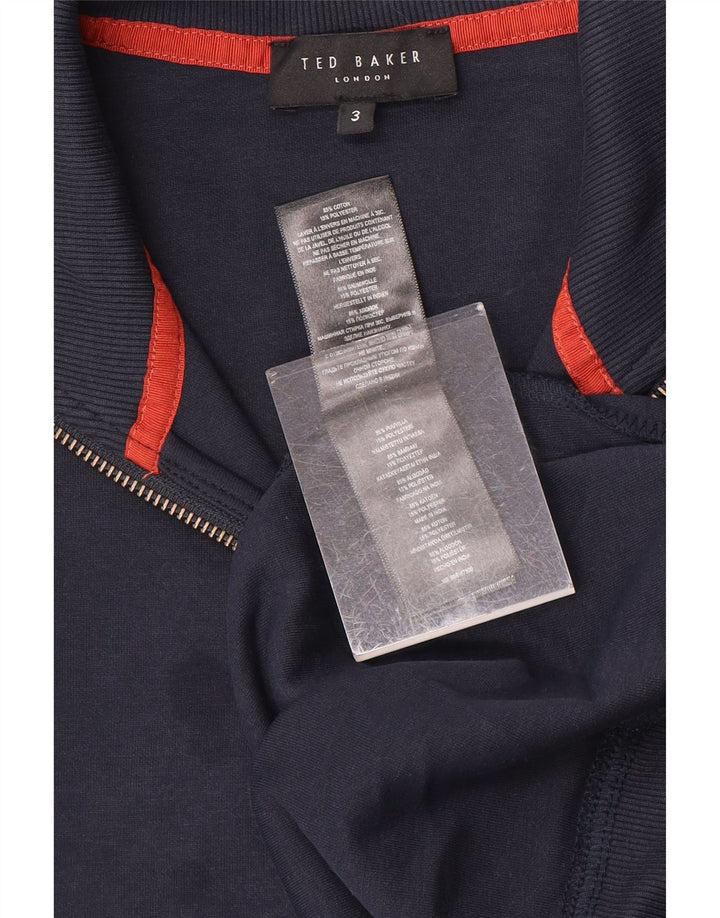 Suéter masculino Ted Baker com zíper e gola tamanho 3 médio azul marinho algodão