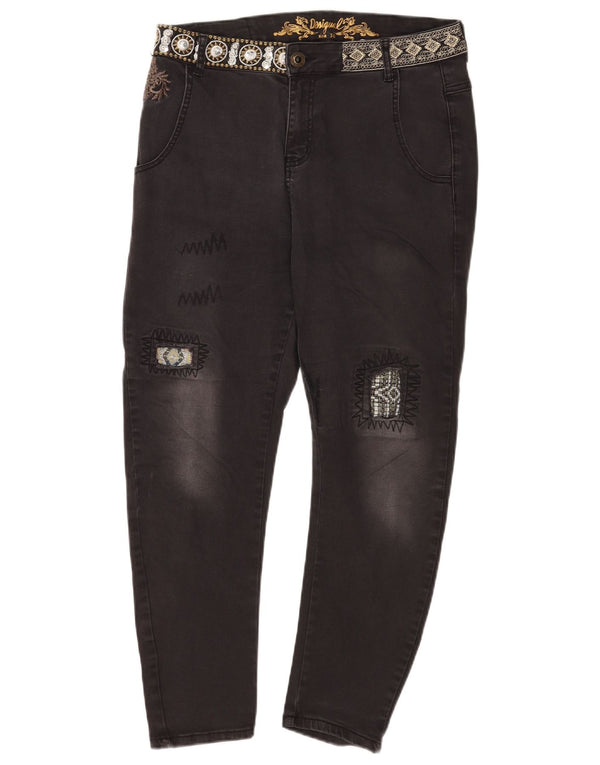Desigual Jeans feminino corte desgastado slim W30 L25 algodão preto