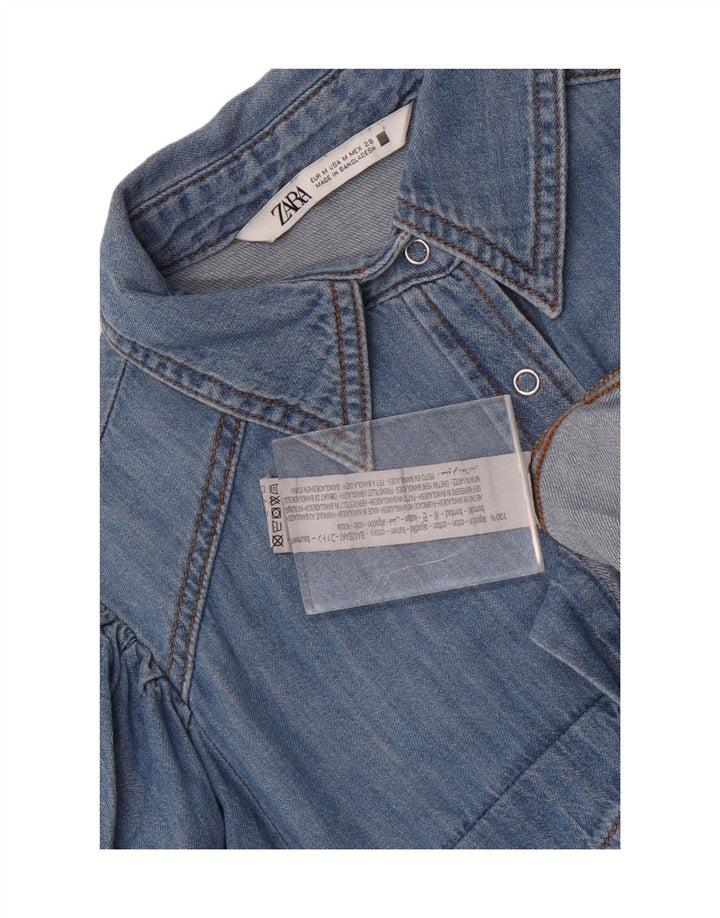 Camisa jeans feminina Zara Reino Unido 14 algodão azul médio