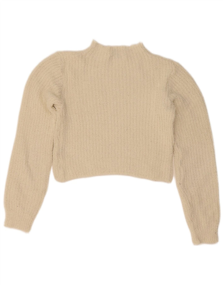 Suéter feminino Zara com gola tartaruga e gola redonda, tamanho UK 10, pequeno, branco, poliéster