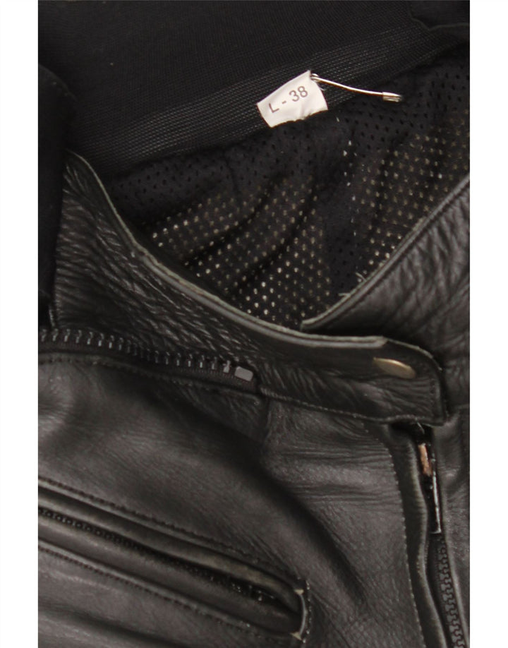 Calça feminina VINTAGE EU 38 médio W28 L27 couro colorblock preto