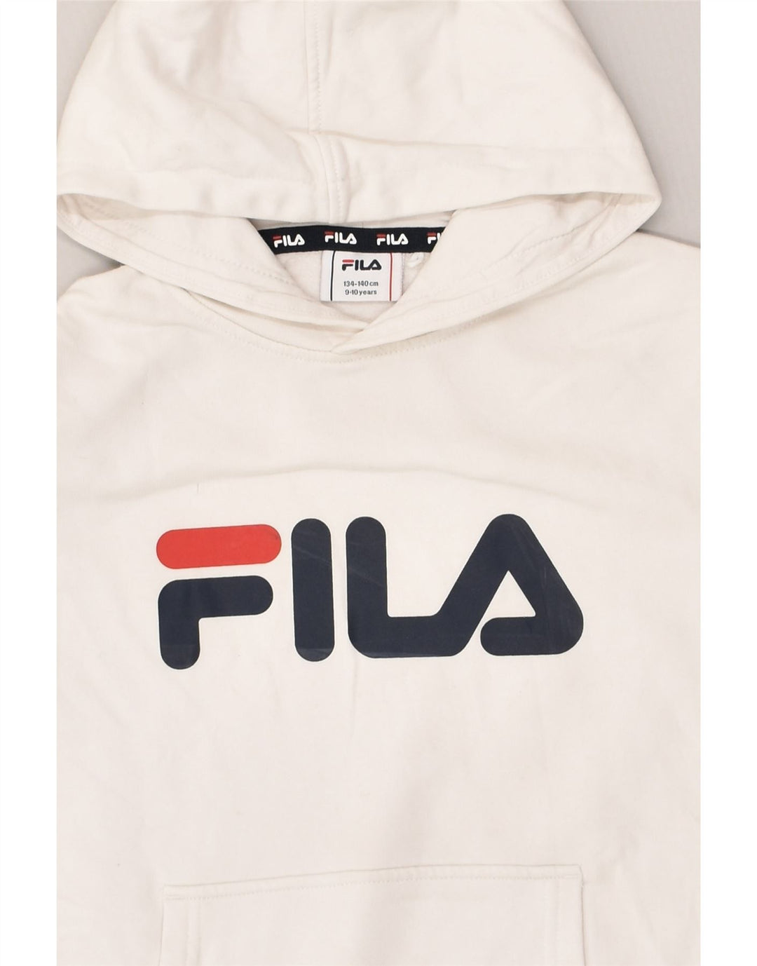 FILA Boys Graphic Hoodie Jumper 9-10 Years Off White Cotton | Vintage Fila | Thrift | Second-Hand Fila | Used Clothing | Messina Hembry 