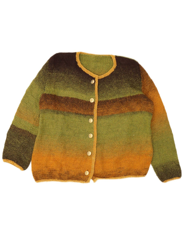 Suéter cardigã feminino vintage Reino Unido 12 verde médio colorblock retrô