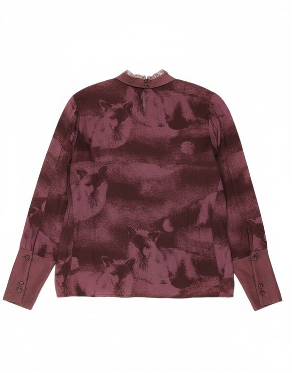 Blusa feminina vintage de manga comprida top UK 18 XL roxo animal print acetato