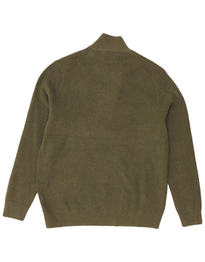 Suéter masculino Marks & Spencer com zíper e gola em poliéster verde grande