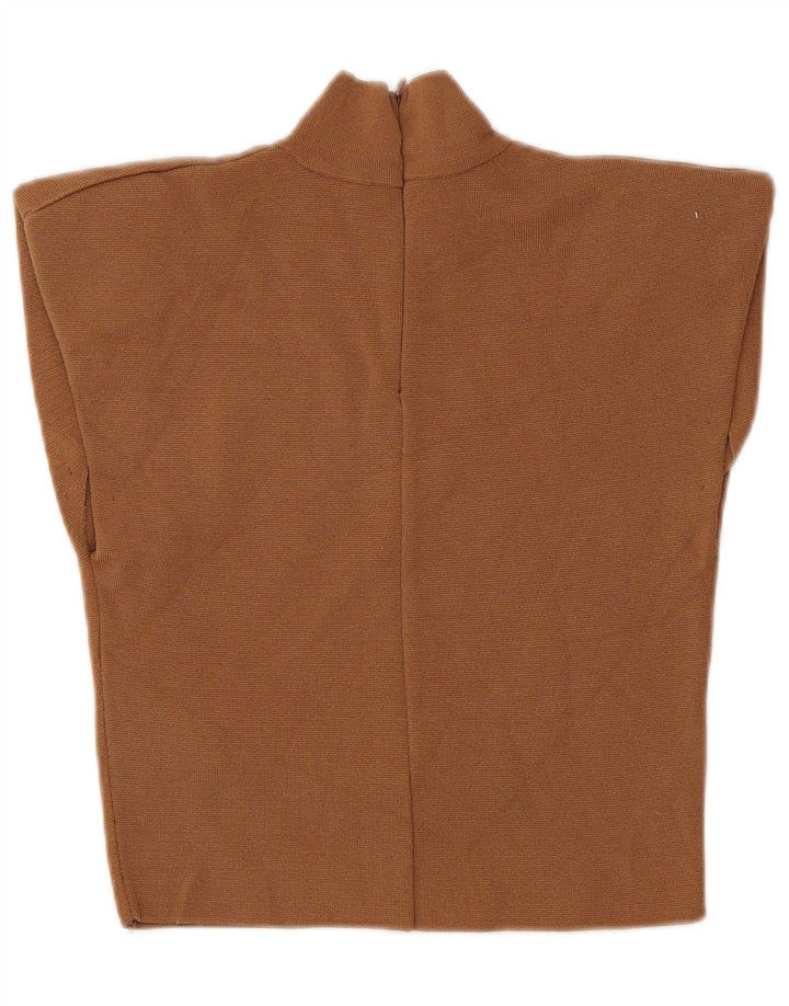 Zara Top curto feminino sem mangas UK 12 médio marrom poliamida