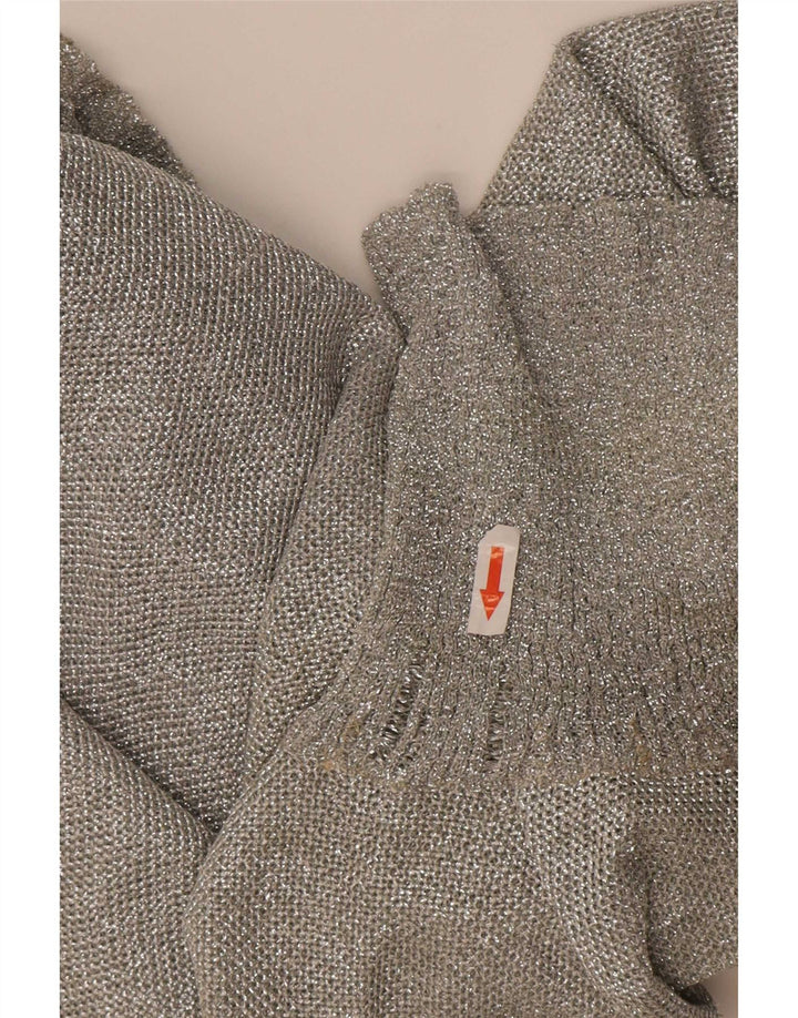 Suéter feminino vintage com gola redonda e gola redonda Reino Unido 12 cinza médio