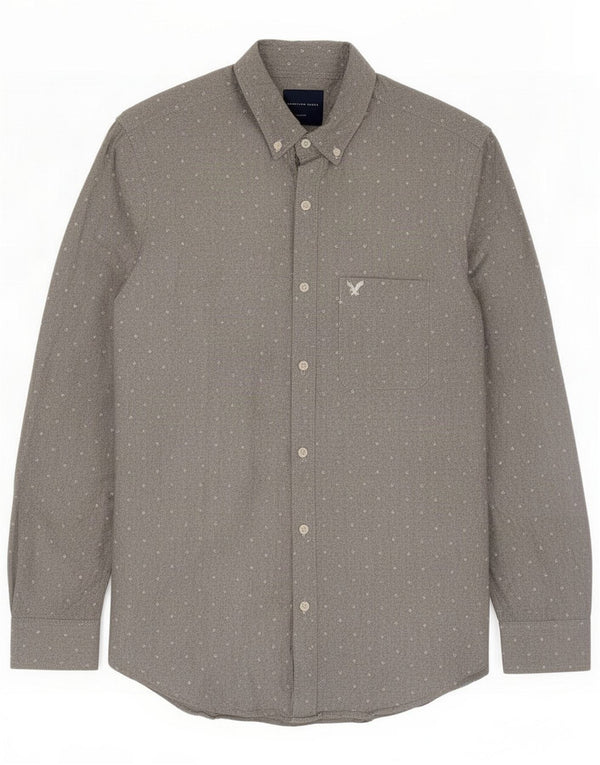 Camisa masculina slim fit American Eagle algodão manchado cinza médio