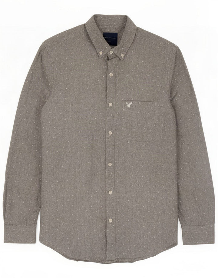 Camisa masculina slim fit American Eagle algodão manchado cinza médio