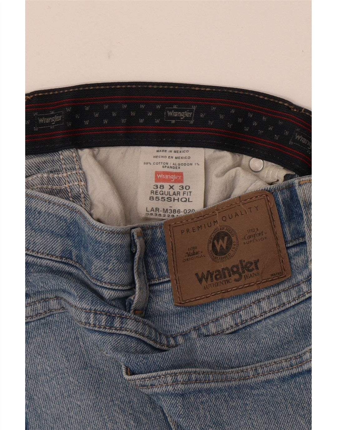 Wrangler masculino regular fit jeans reto W38 L30 algodão azul