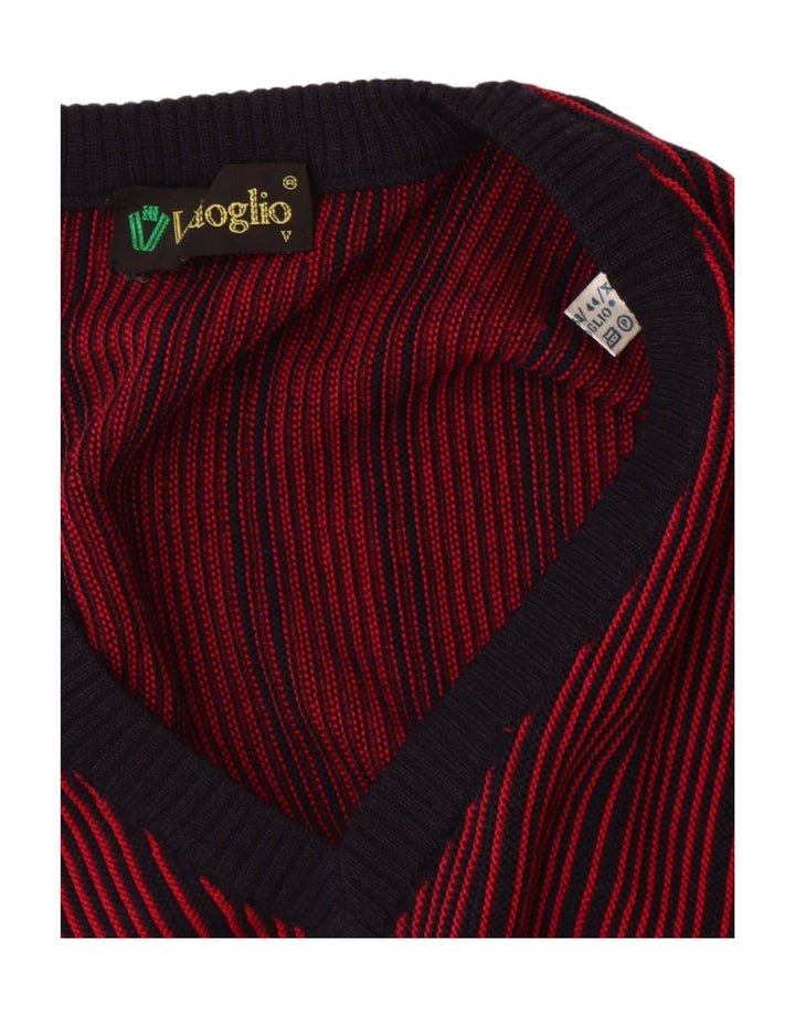 Suéter masculino vintage com decote em V IT 52 listrado vermelho grande