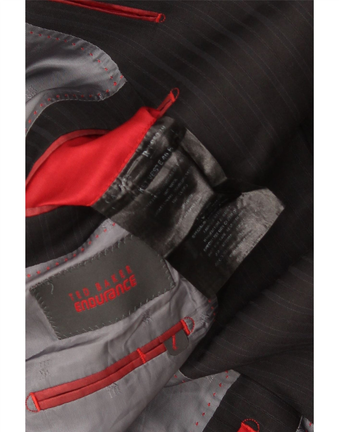 Jaqueta blazer masculina Ted Baker com 2 botões Reino Unido 46 3XL lã listrada preta