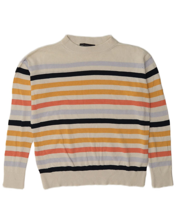 Suéter feminino Marks & Spencer com gola redonda UK 6 XS listrado branco