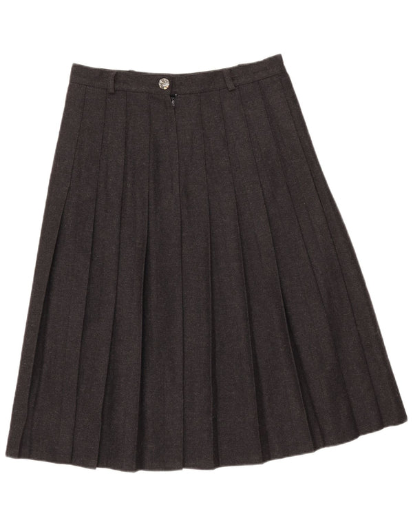 Saia plissada feminina vintage W29 lã cinza médio