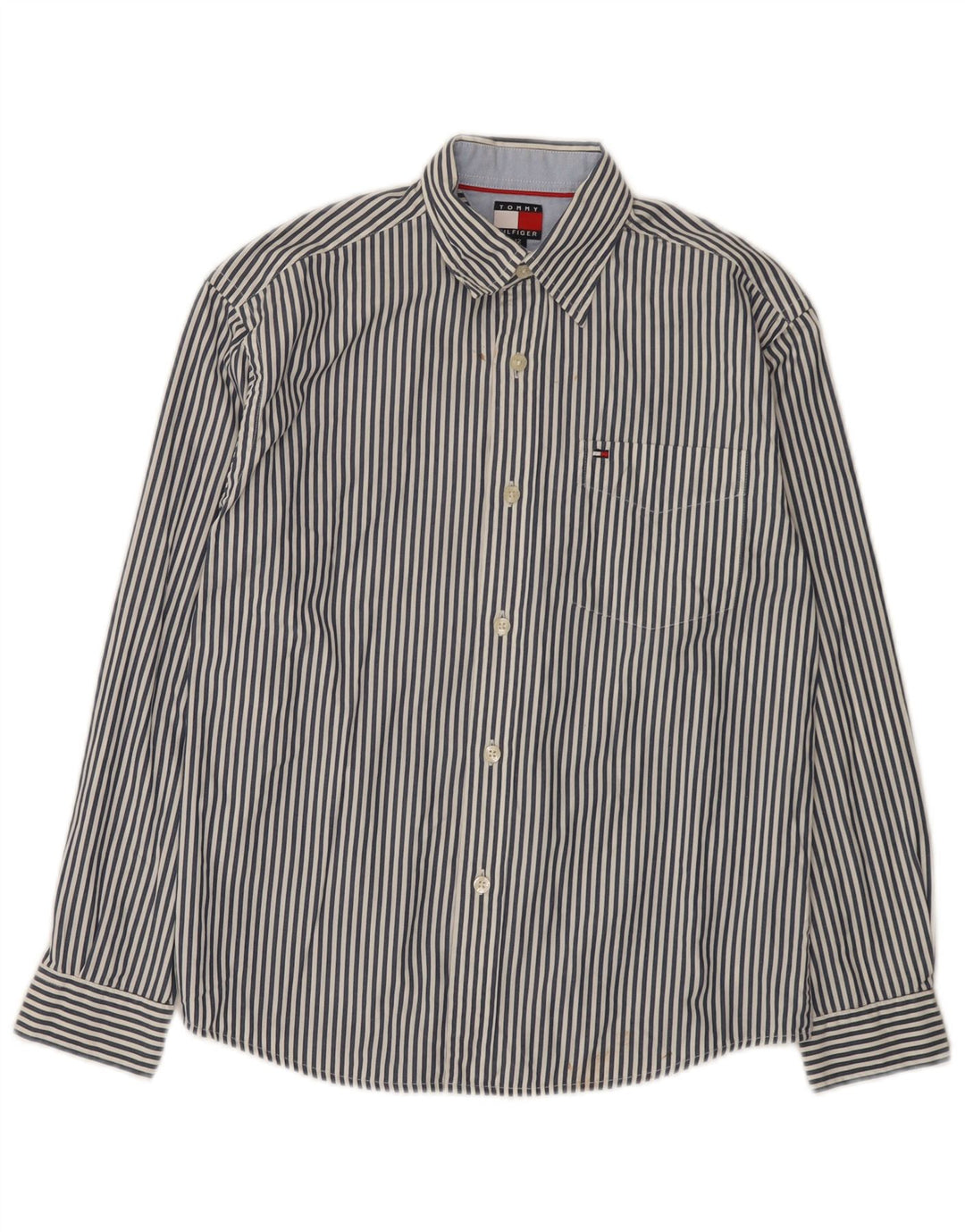 Camisa masculina Tommy Hilfiger 11-12 anos algodão listrado azul médio