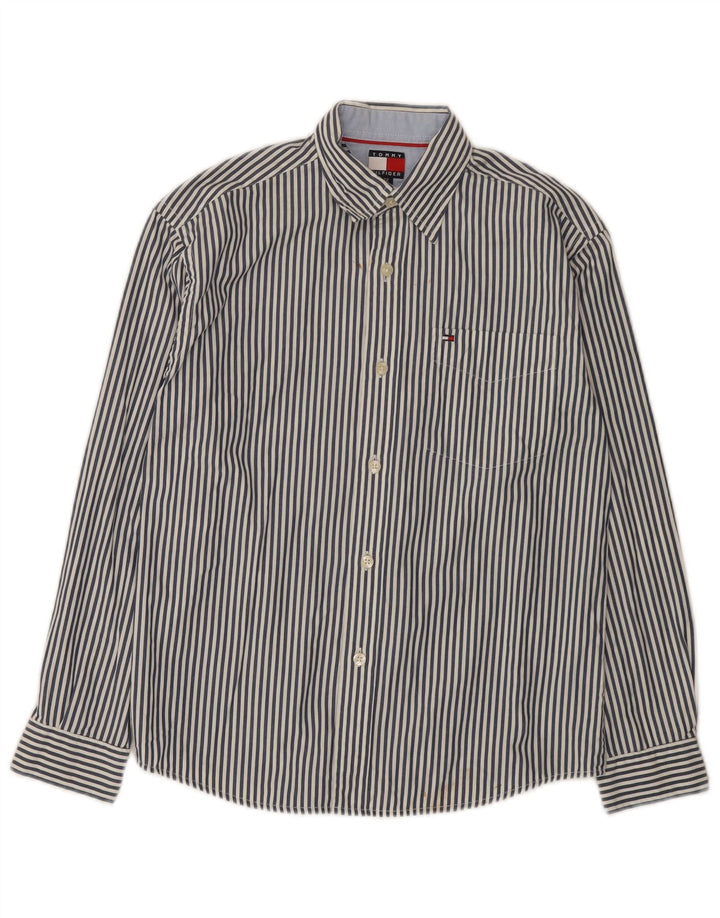 Camisa masculina Tommy Hilfiger 11-12 anos algodão listrado azul médio
