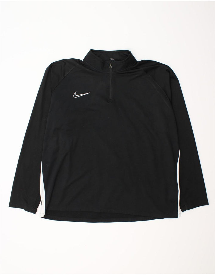 NIKE Mens Dri Fit Zip Neck Pullover Treino Top 2XL Preto Colourblock