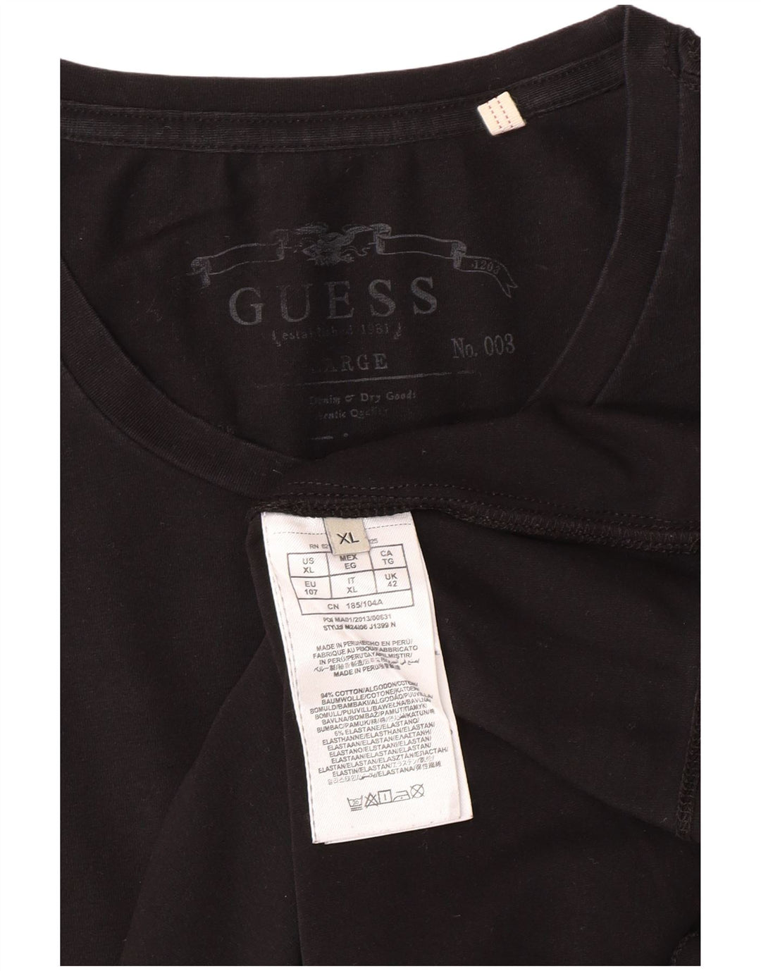 Top masculino GUESS manga comprida XL preto algodão
