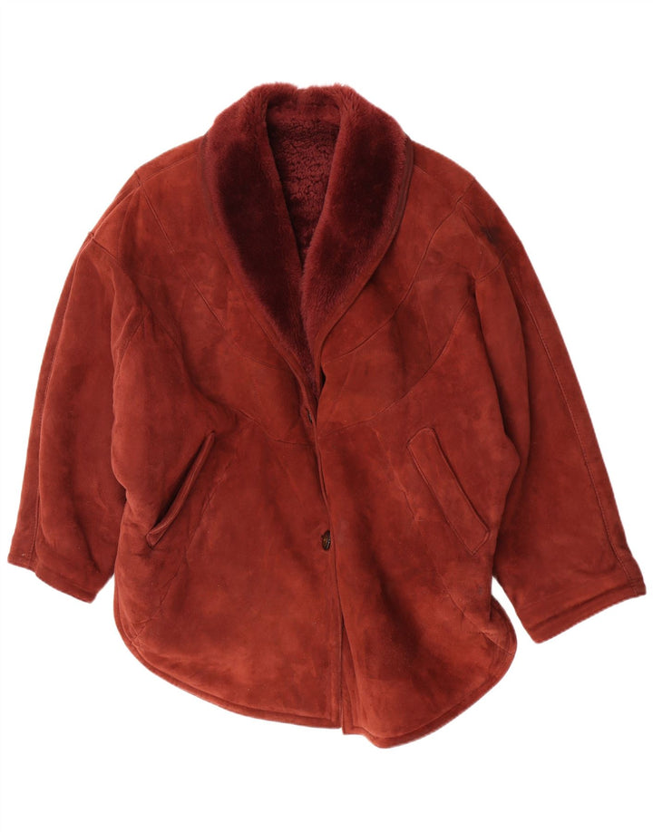 Jaqueta feminina vintage de shearling IT 42 Shearling médio Borgonha