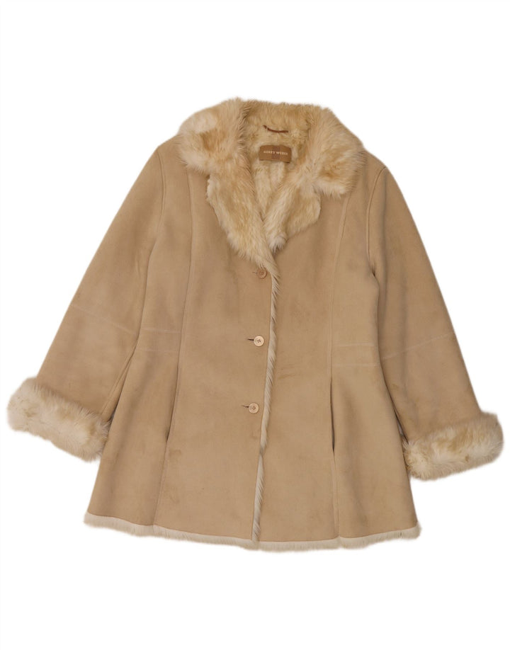 Sobretudo sherpa feminino superdimensionado Gerry Weber UK 12 poliéster bege médio