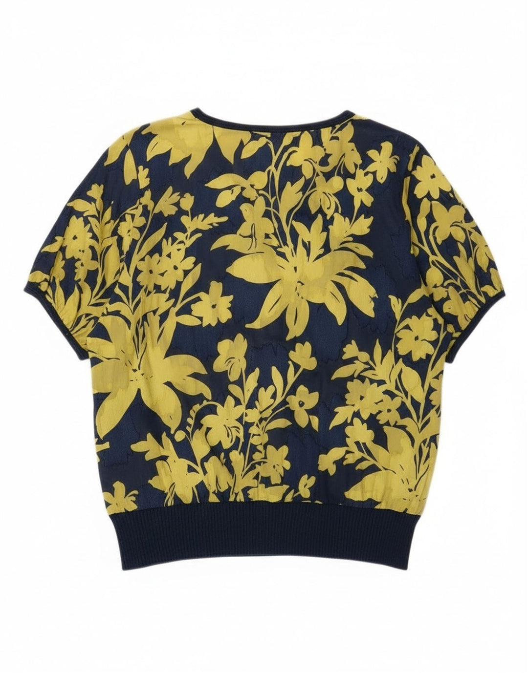 Blusa feminina vintage top IT 48 XL azul marinho algodão floral