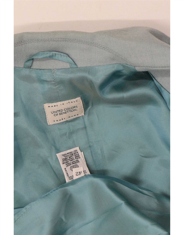 Jaqueta blazer feminina de 2 botões Benetton IT 42 lã azul médio