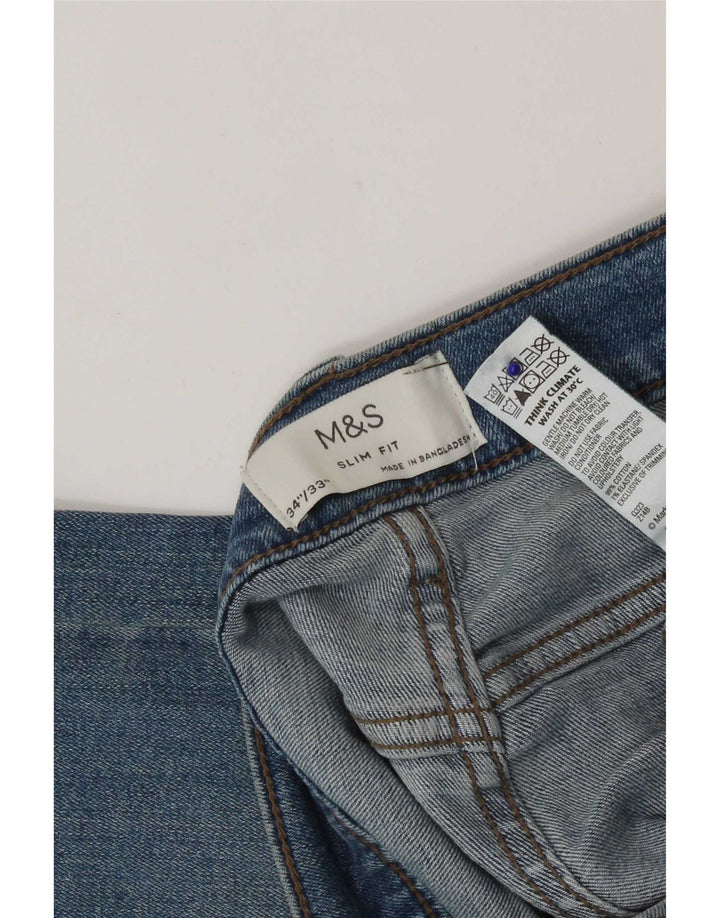 Marks & Spencer Mens Slim Jeans W34 L33 Azul Algodão