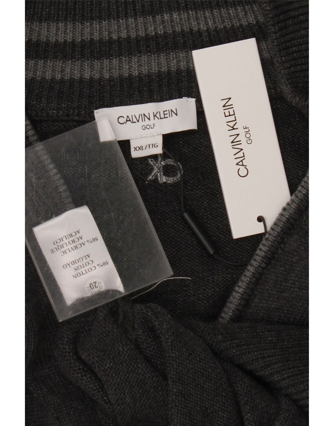 CALVIN KLEIN Suéter masculino de golfe com zíper e pescoço 2XL algodão cinza