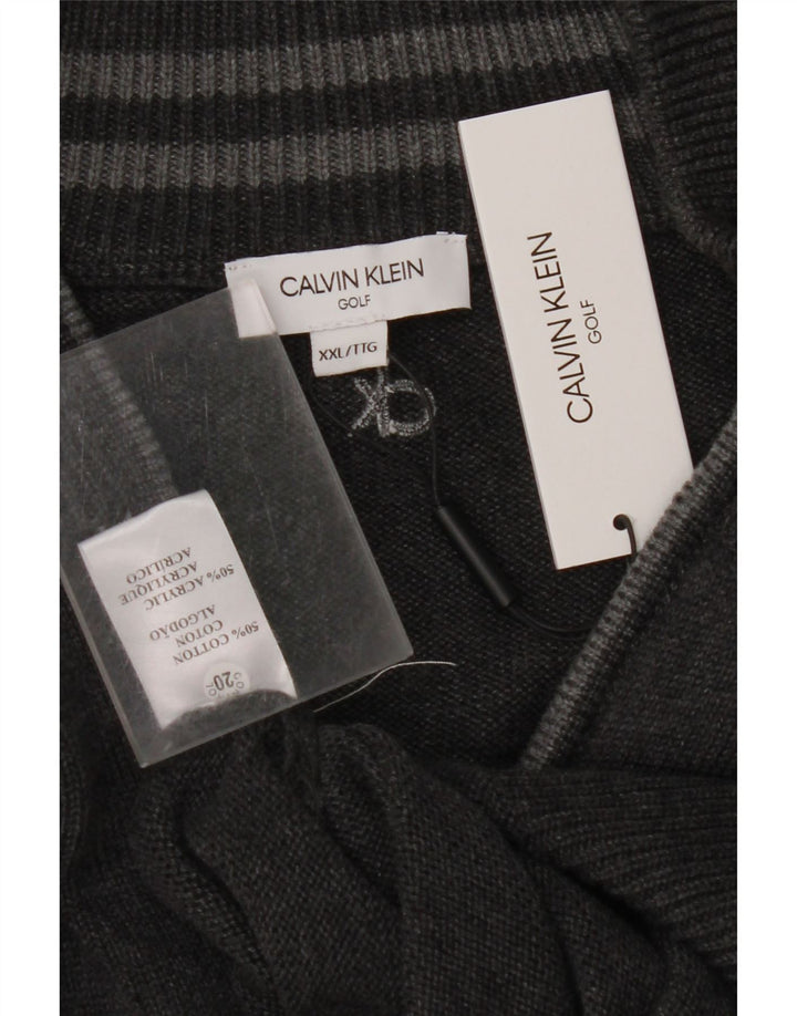 CALVIN KLEIN Suéter masculino de golfe com zíper e pescoço 2XL algodão cinza