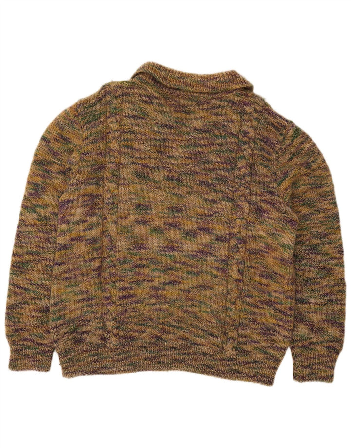 Suéter masculino vintage com gola polo, verde médio manchado