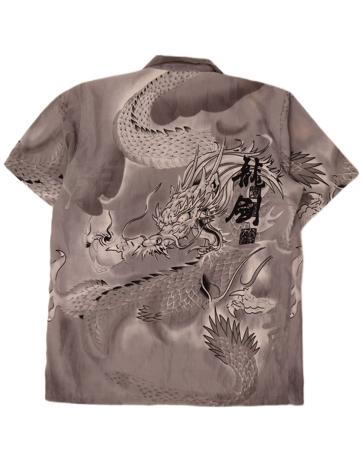 Camisa masculina VINTAGE de manga curta gráfica 2XL seda cinza