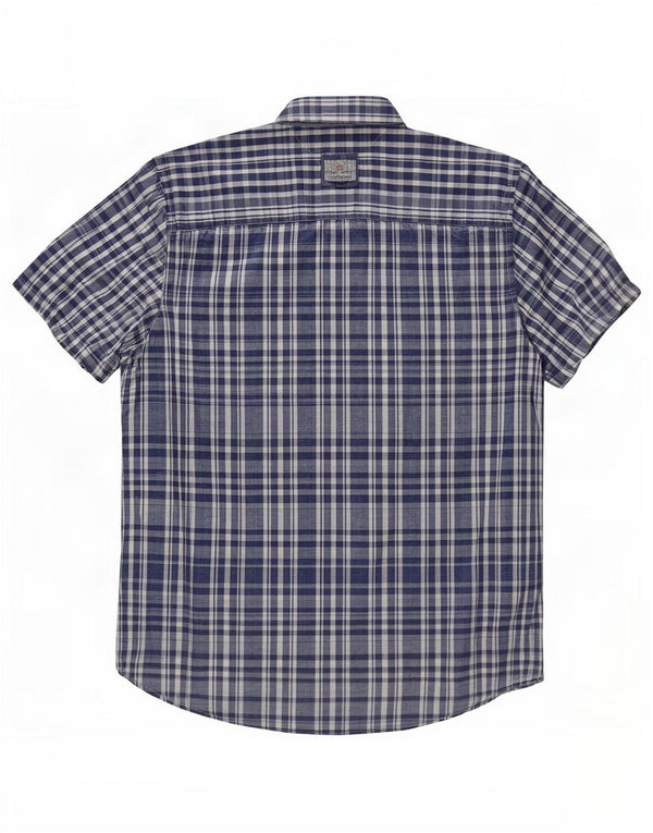 Camisa masculina de manga curta Tommy Hilfiger, algodão xadrez médio azul marinho