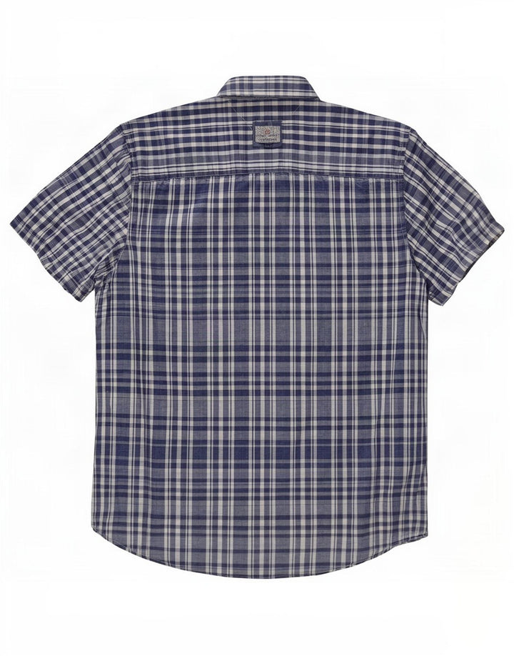 Camisa masculina de manga curta Tommy Hilfiger, algodão xadrez médio azul marinho