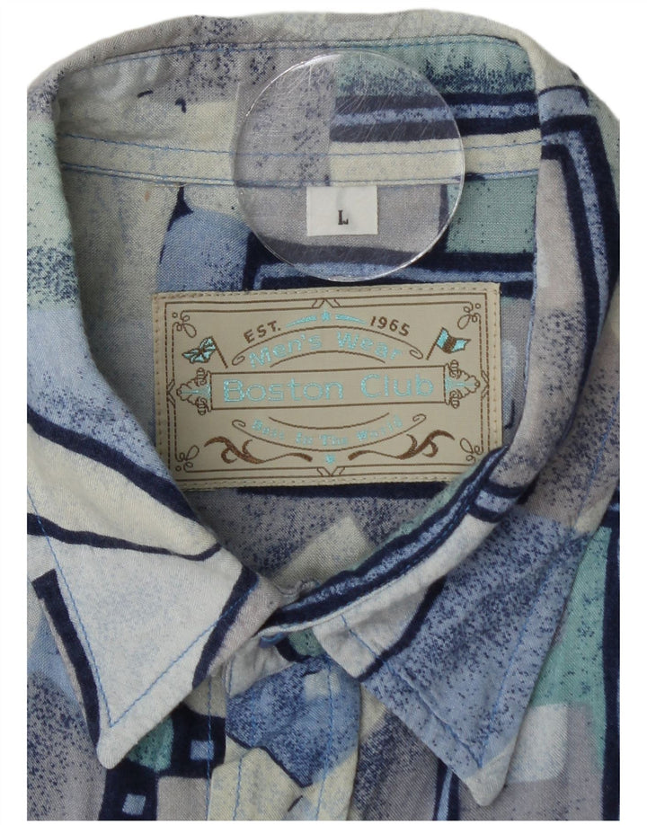 Camisa masculina de manga curta Boston grande viscose geométrica azul