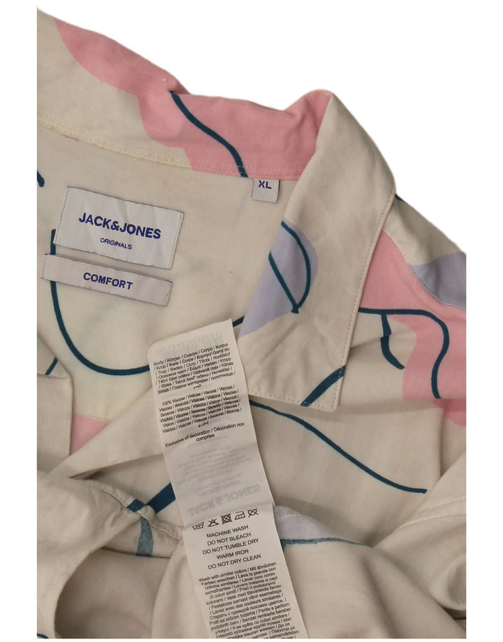 Camisa masculina de manga curta com padrão abstrato Jack & Jones Comfort Fit XL branca