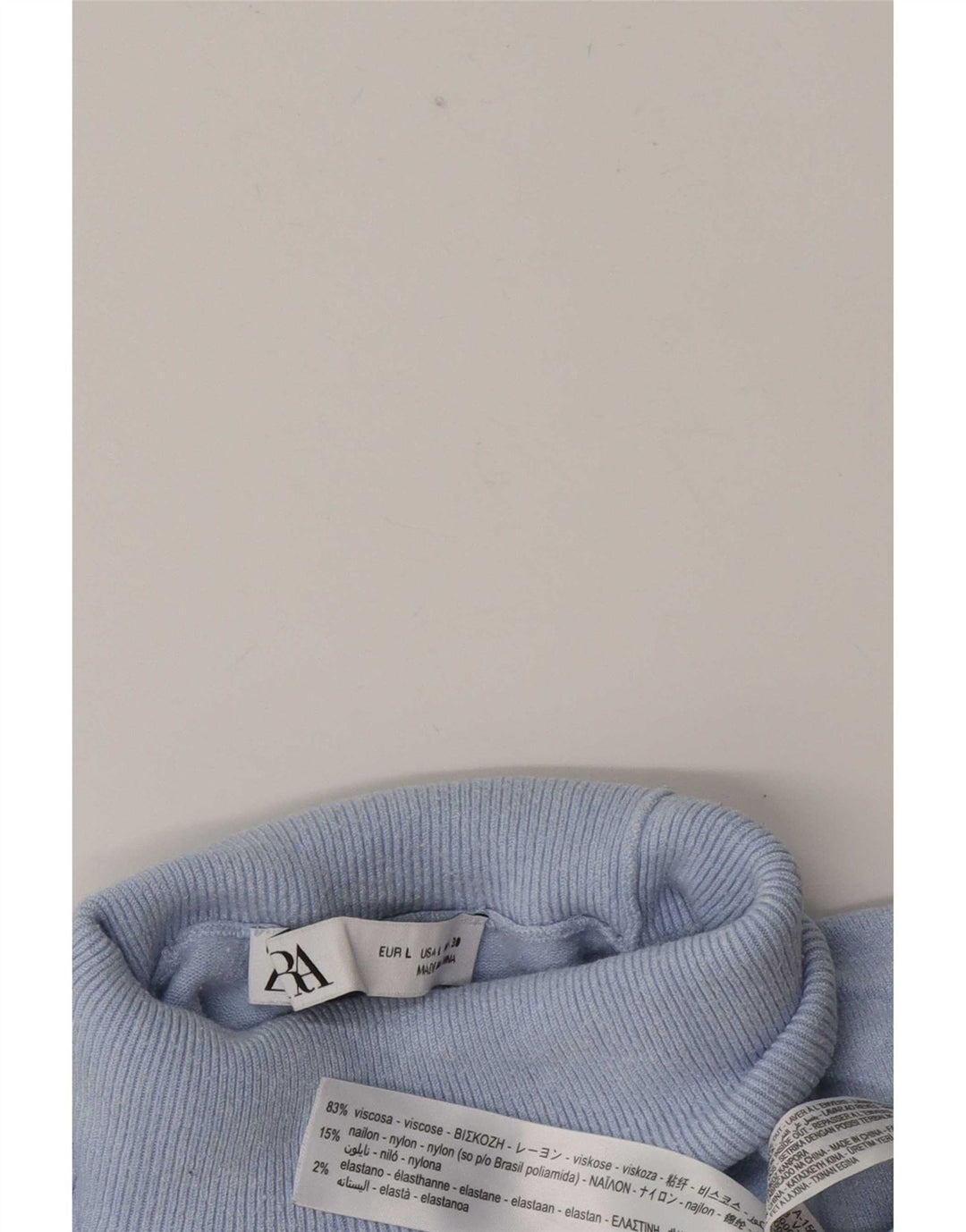 Suéter feminino Zara com gola redonda e viscose azul grande Reino Unido 14