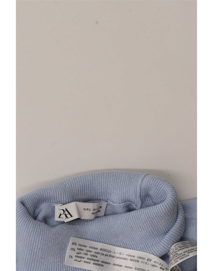 Suéter feminino Zara com gola redonda e viscose azul grande Reino Unido 14