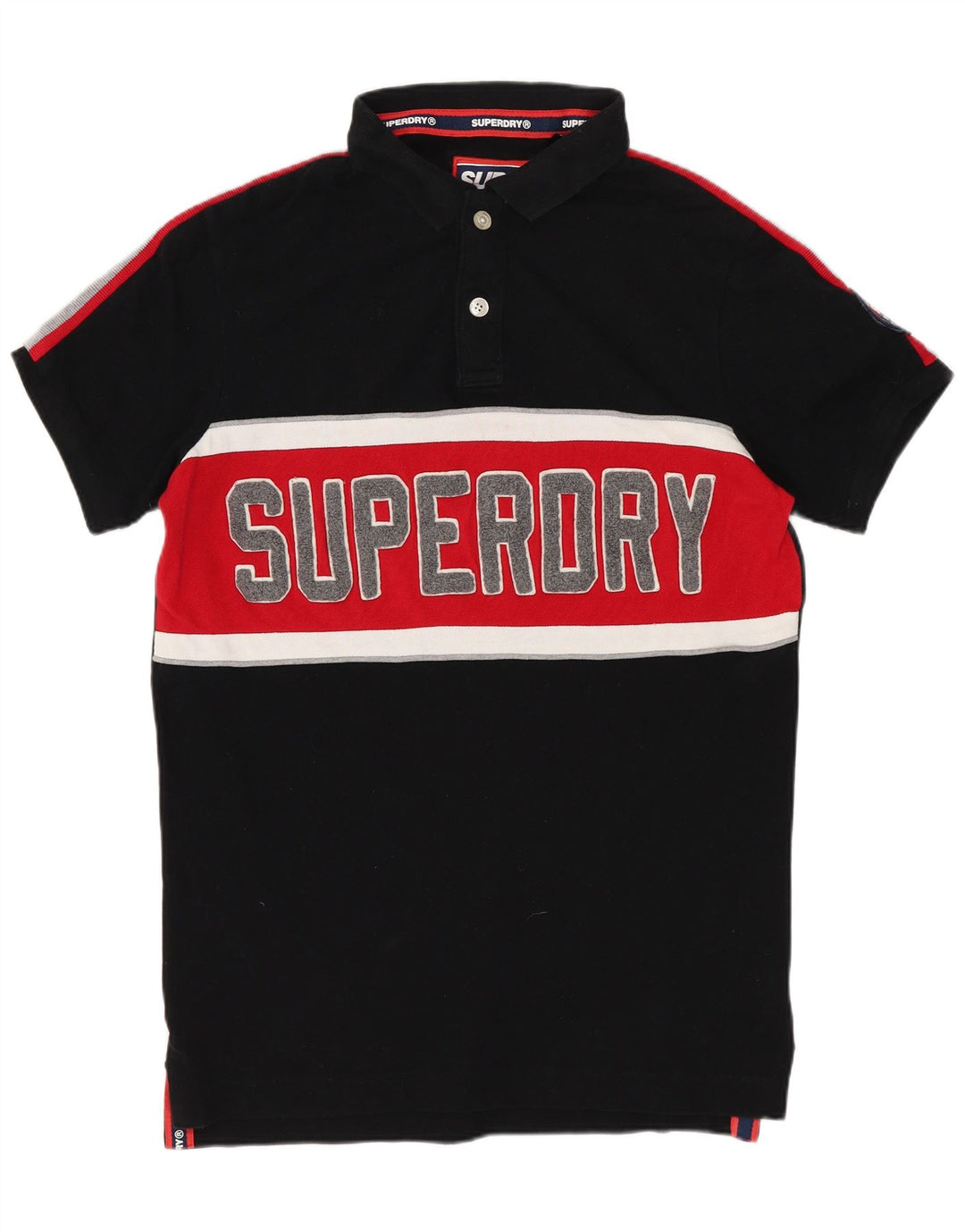 Camisa polo masculina SUPERDRY com estampa gráfica média preta de algodão