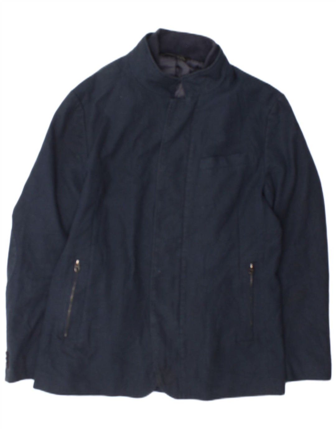 Jaqueta bomber masculina Zara UK 42 XL poliéster xadrez azul marinho