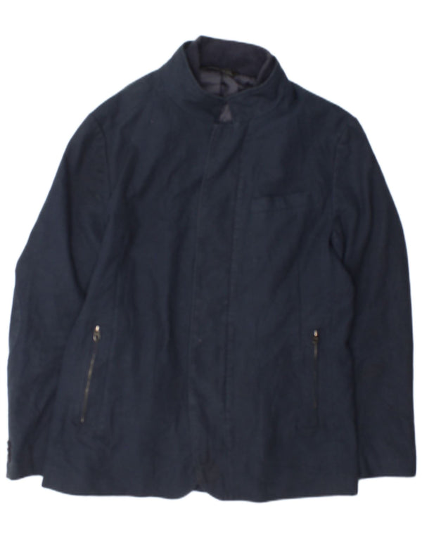 Jaqueta bomber masculina Zara UK 42 XL poliéster xadrez azul marinho