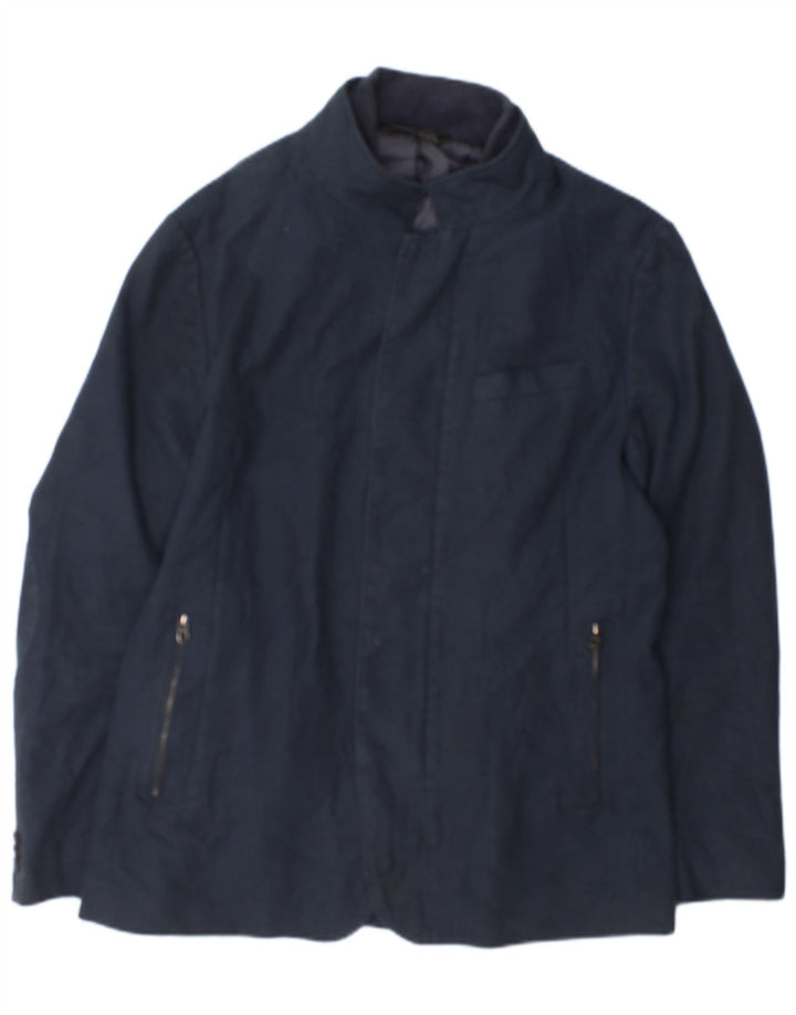Jaqueta bomber masculina Zara UK 42 XL poliéster xadrez azul marinho