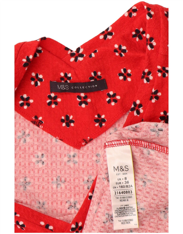 Blusa feminina Marks & Spencer UK 8 pequena de algodão floral vermelho