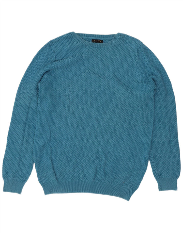 Suéter masculino Massimo Dutti com gola canoa de algodão azul médio