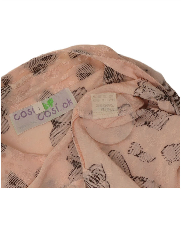 Blusa feminina VINTAGE com estampa gráfica Reino Unido 16 grande borboleta de seda rosa