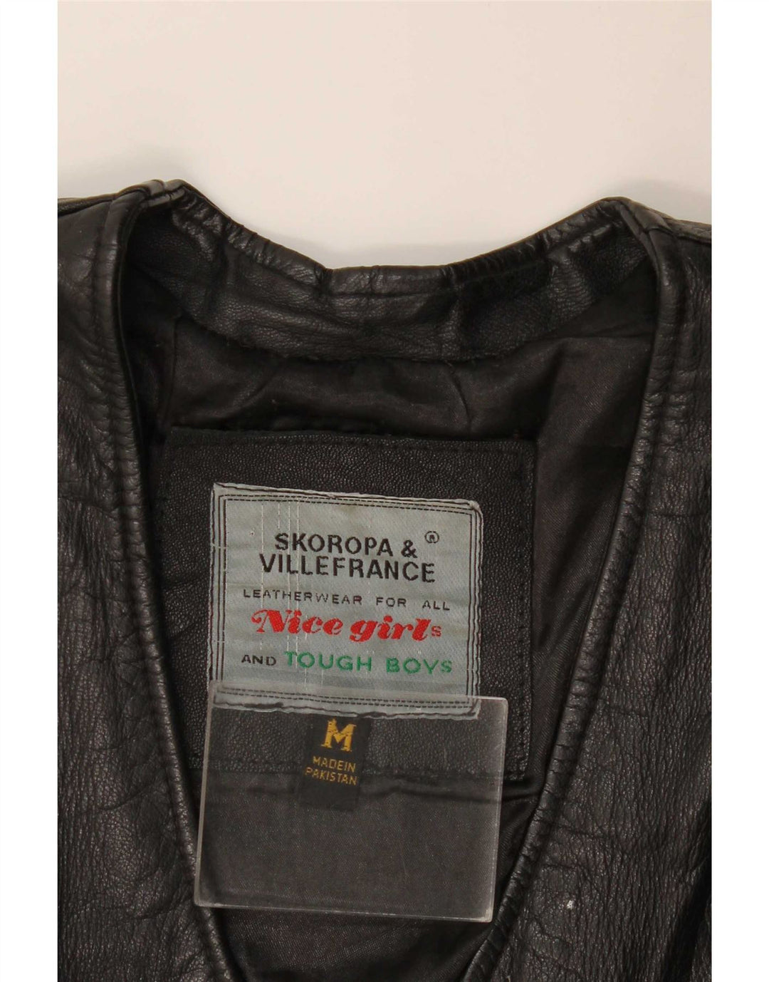 Colete de couro feminino vintage UK 12 couro preto médio