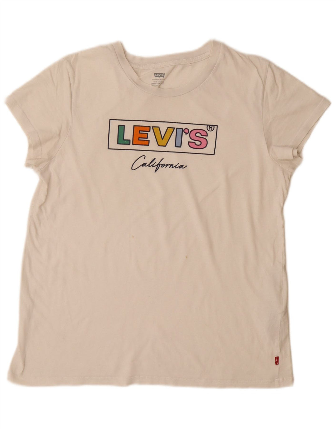 Camiseta feminina gráfica LEVI'S UK 14 grande algodão off white